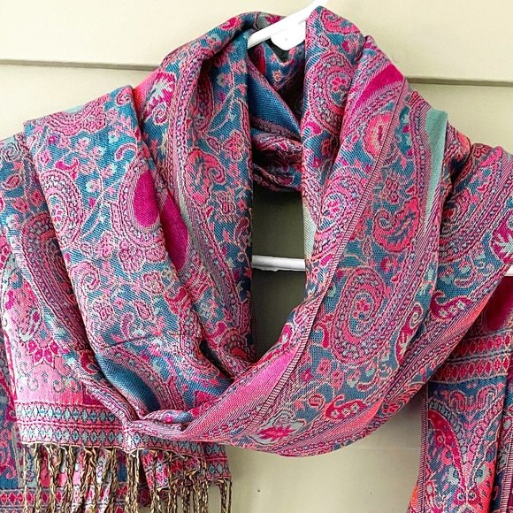 Pink and Blue Pashmina Scarves Winter long Stoles Cozy Warm Shawls Rave Pashmina - Picture 1 of 3